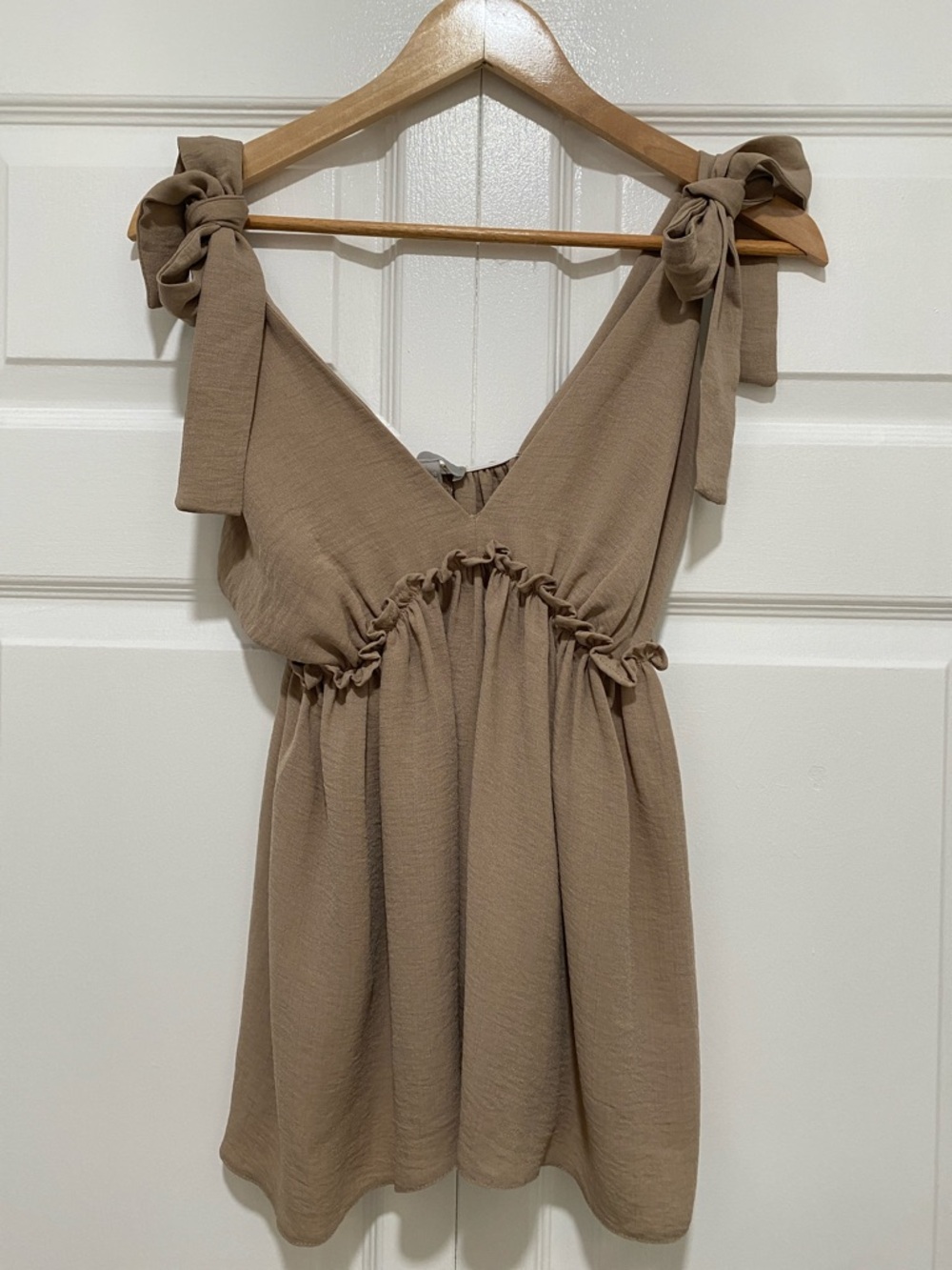 Tie-Shoulder V-Neck top in beige
